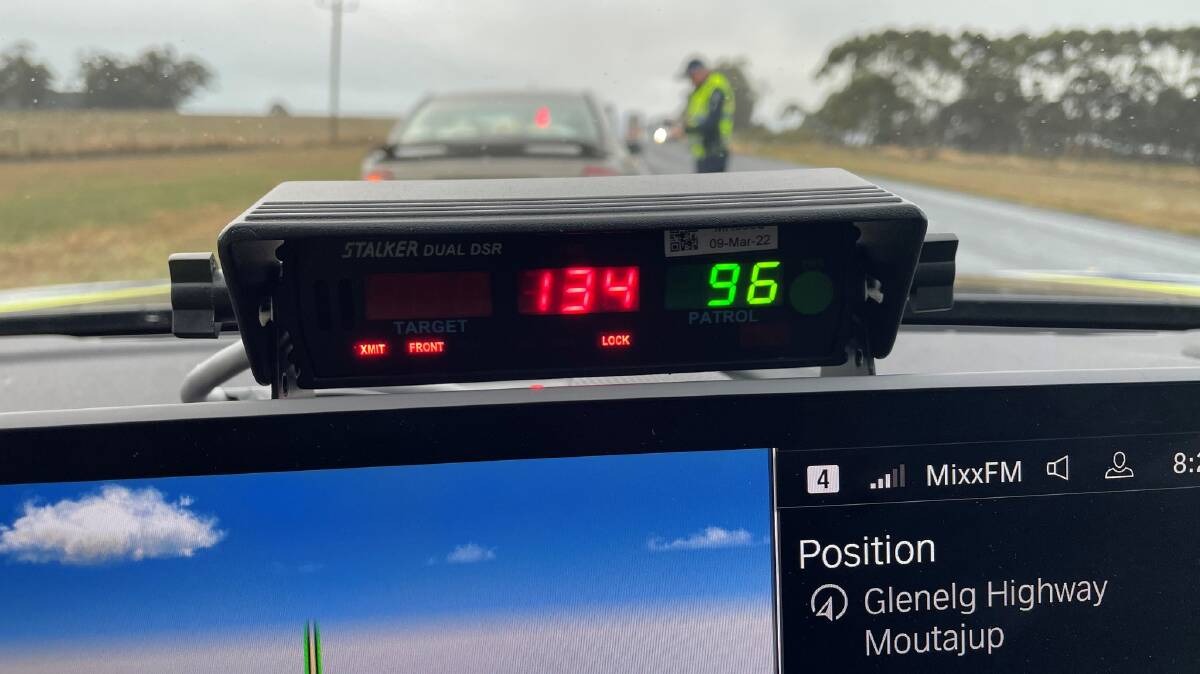 On duty: The P-plater caught doing 134km/h in wet weather heading to Dunkeld during Operation Regal. Police have implored drivers to slow down and to drive to the conditions.