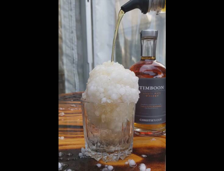 A post on the Timboon Distillery Facebook page showed the size of the hail on Saturday afternoon.