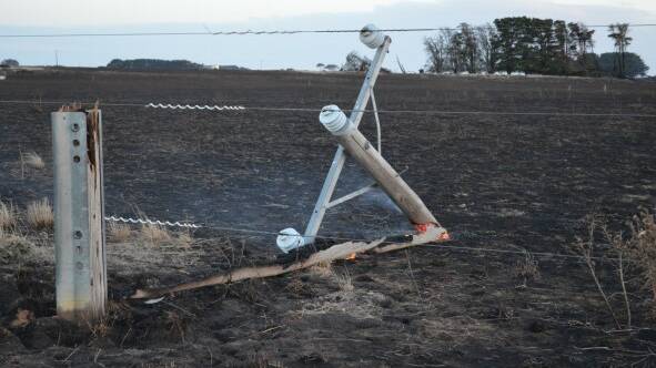 Snapped: The rotten termite ravaged pole No. 4 on the Sparrow Spur line that broke off in high winds and sparked The Sisters/Garvoc bushfire on St Patrick's Day.