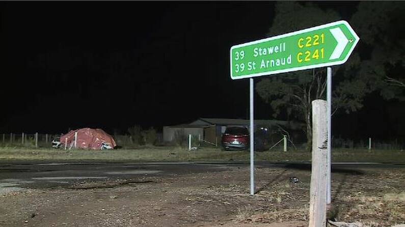 The scene: The aftermath of the crash that claimed the lives of four women at Navarre near Ararat. Picture: Channel Nine