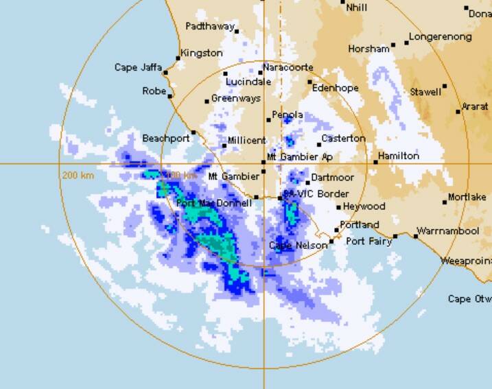 Wet ahead: The BOM Mount Gambier radar just after noon today
