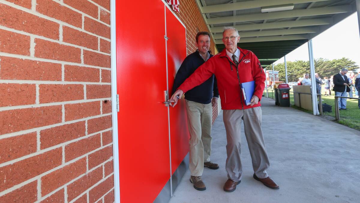 All go: Member for Wannon Dan Tehan with Dennington stalwart David Kelson at the opening of the extended club rooms.