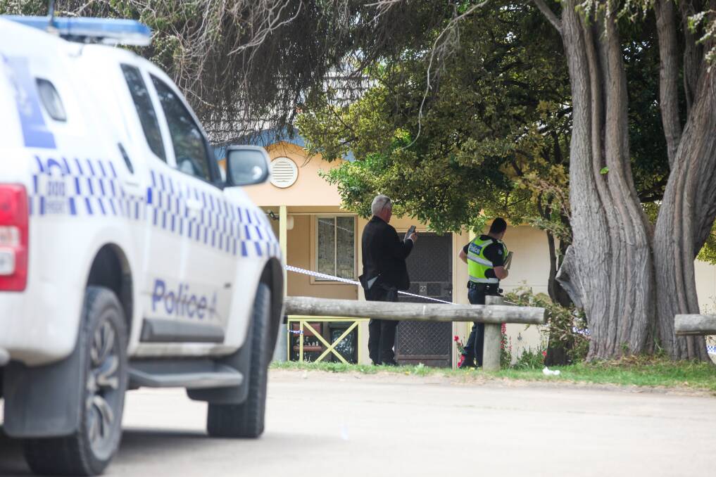 At the scene: Warrnambool police at the Ocean Grove units on Wednesday last week.