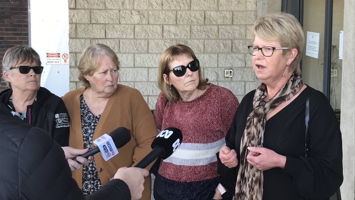 Call for information: Daughters (from left) Jenny Tonkin, Heather Wensley, Susie Graham and niece Janice McKenna front a media conference at the Warrnambool police stastion on Monday afternoon. They just want missing Timboon woman Ethel McLean to come home.