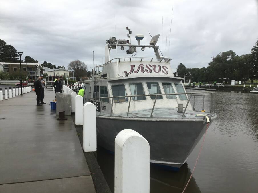 Recovered: Fishing boat Jasus was back at the Port Fairy wharf this morning after being set adrift last night. Picture: Timothy Auld