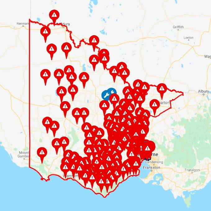 Busy day: The Powercor live outages for western Victoria at 7.25am.