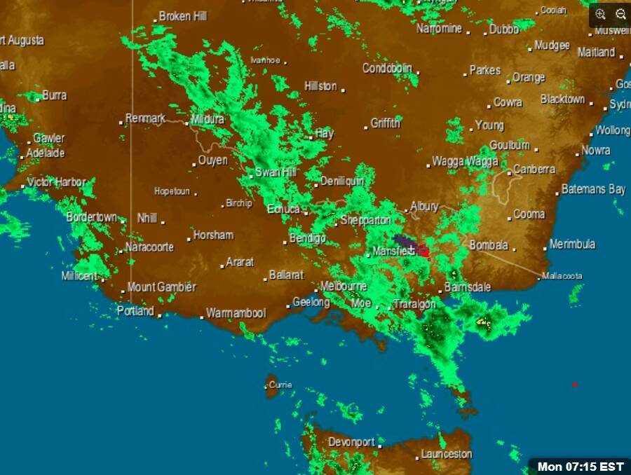 Heading east: The Elders weather radar at 7.15am Monday.