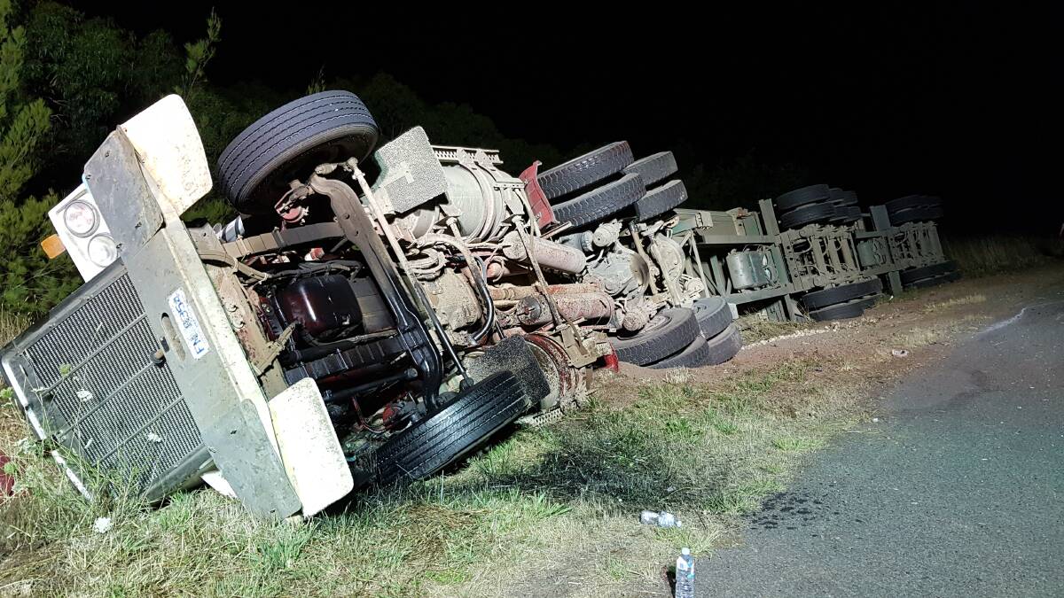 Fatal: The accident scene on the Penshurst-Macarthur Road Thursday night. Pictures: Greg Carter