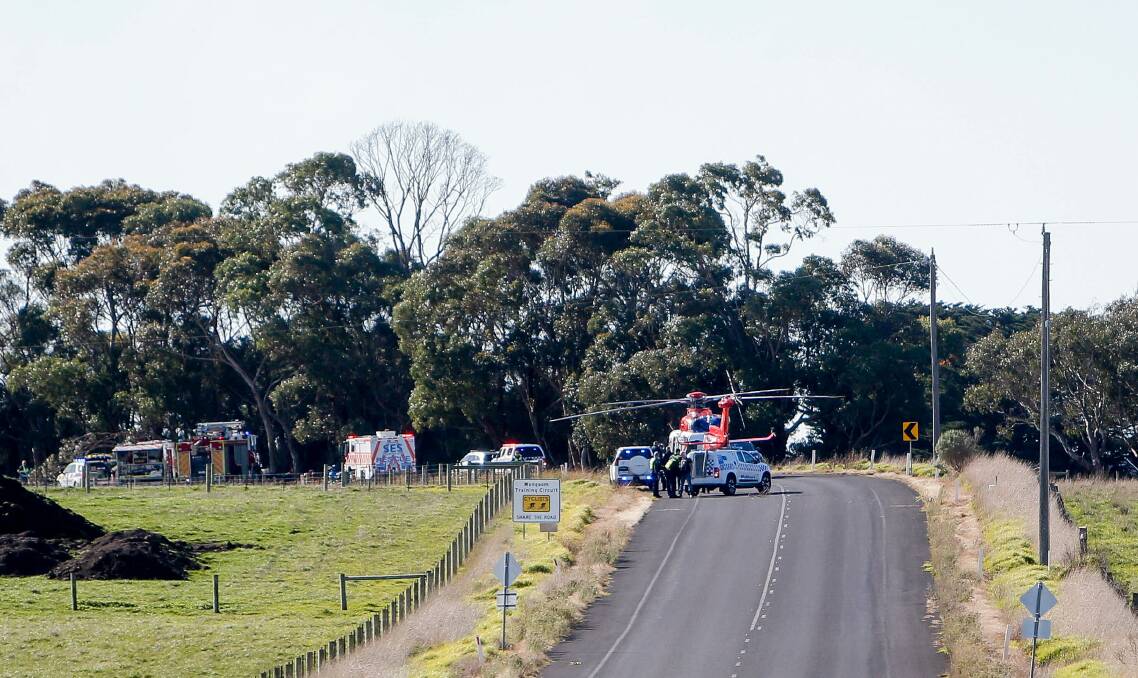 The Wangoom Road crash scene of Friday morning after the HEMS4 had landed.