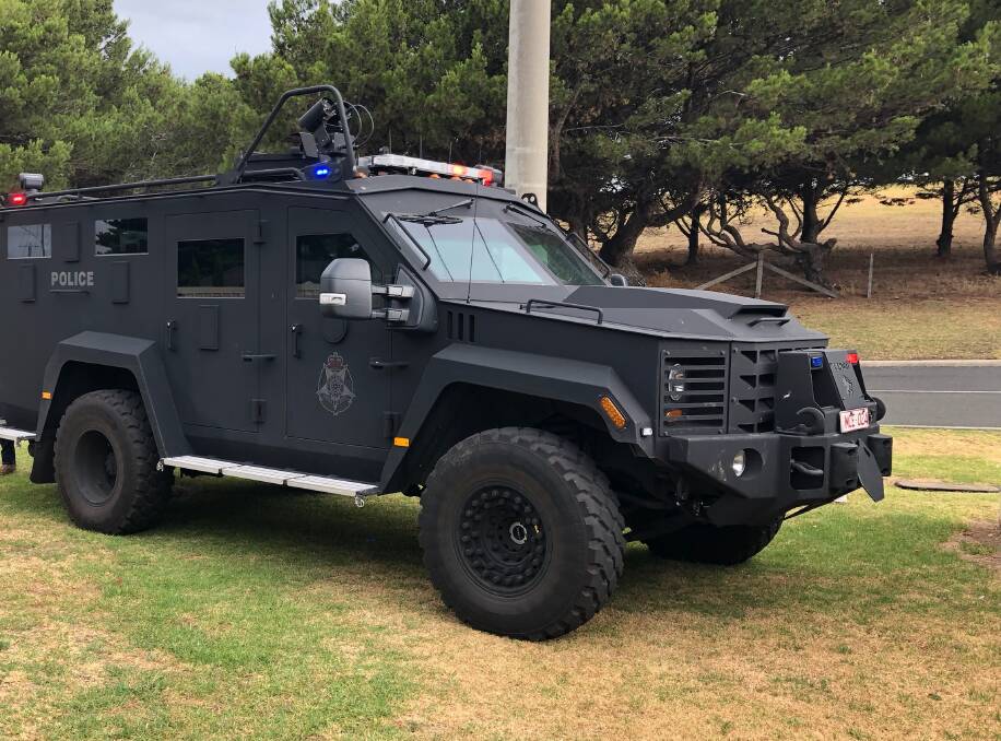 HIGH risk: Police used an armoured vehicle in the Warrnambool police joint operation on Thursday to assist in the arrest of five people.