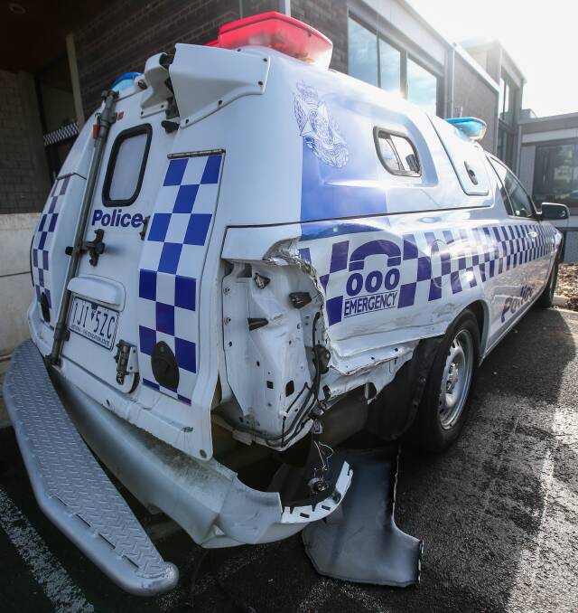 Damaged: A Warrnambool police division van that was rammed in a previous incident.