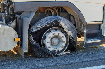 Damage: A piece of a shredded truck tyre hit a passing car this morning near Cudgee. This is a file image.