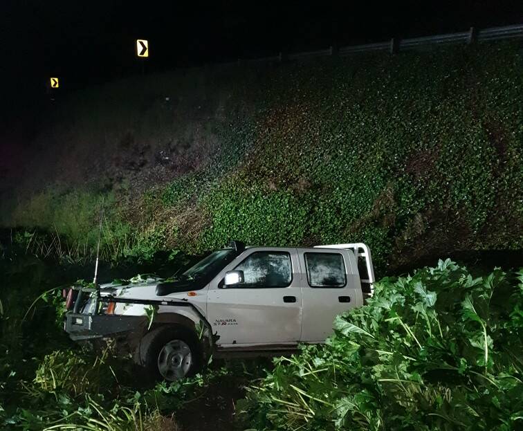 This driver was lucky to survive a plunge down a huge embankment near Timboon.