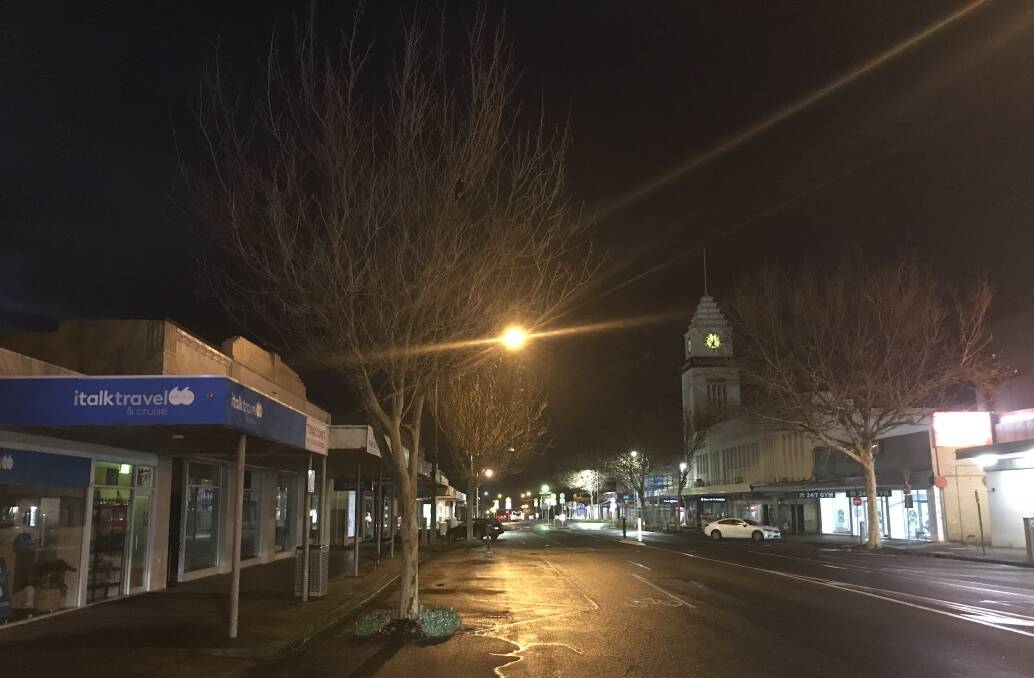 Mild ahead: Looking east along Warrnambool's Lava Street just before 7am it felt like just 3.4 degrees. Today's top in the city will be about 15 degrees.