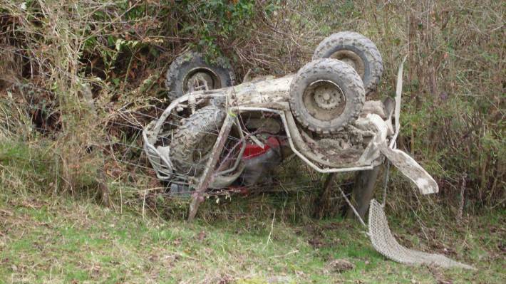 A quad bike after rolling. The VFF chief has called for farmers to use extreme care.