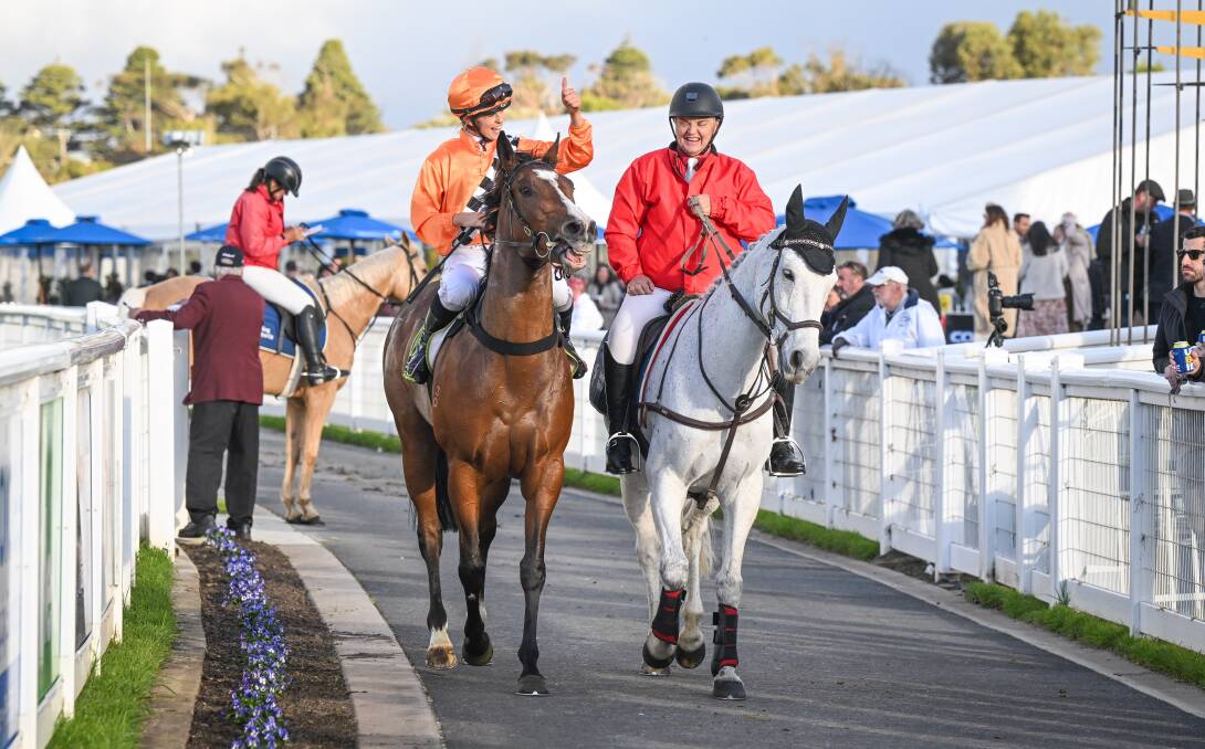 Warrnambool based apprentice Jordyn Weatherley returns to the mounting yard on Romantic Choice after winning the last race on Tuesday. Photo by Reg Ryan/Racing Photos