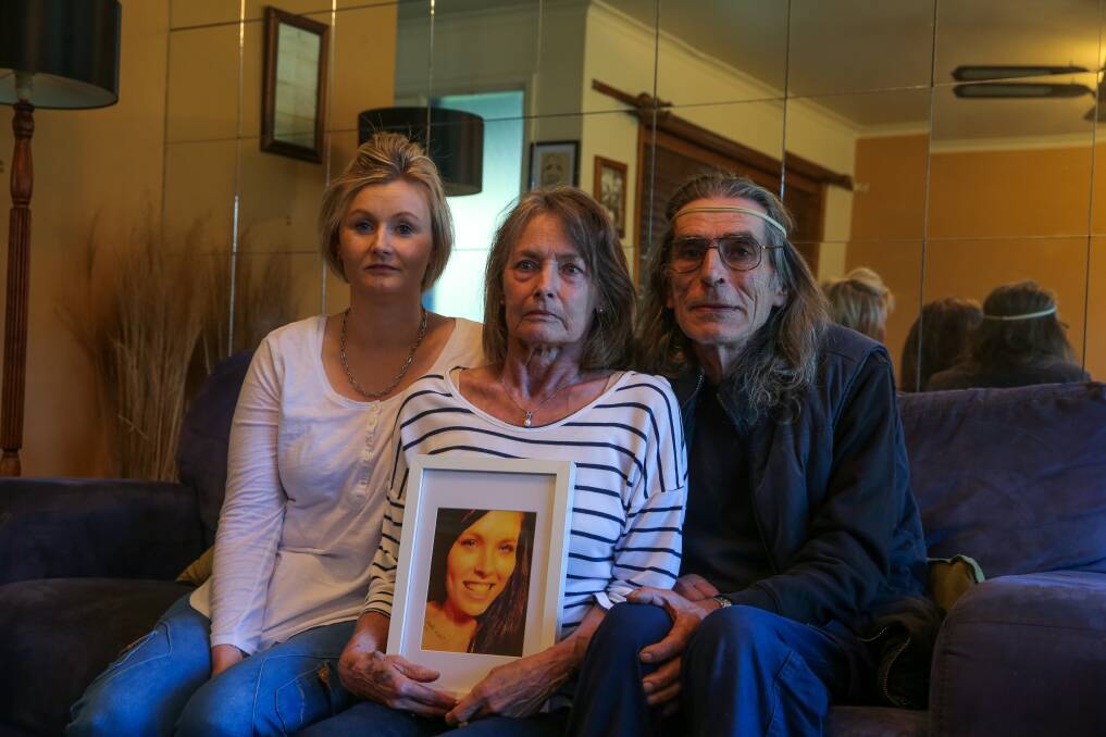 Thankful: Jade Arnold (from left), Jenny Arnold and Ian Leck, with a picture of Maddi Arnold, who tragically died in a car accident just weeks after she was rescued from a burning house. Picture: Rob Gunstone