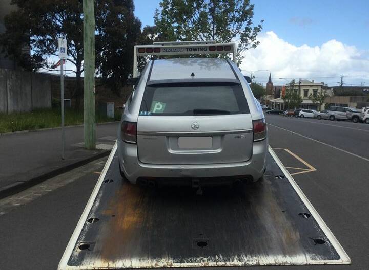 This car was seized and loaded outside the Warrnambool court complex.