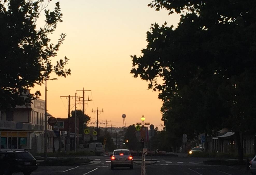 Hot: Looking east down Warrnambool's Lava Street at 7am. There's a total fire ban in place across the south-west on Friday.