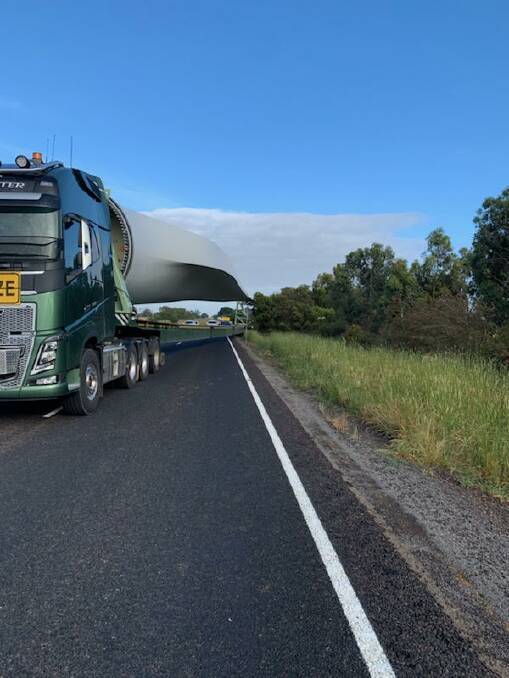 Truck carrying 82m wind turbine blade goes off-road