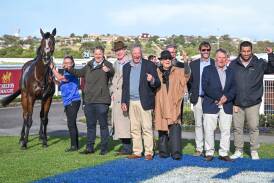Connections of Vivideel after winning the Carlton Draught BM70 Handicap at Warrnambool on Tuesday, April 30. Photo by Reg Ryan/Racing Photos.