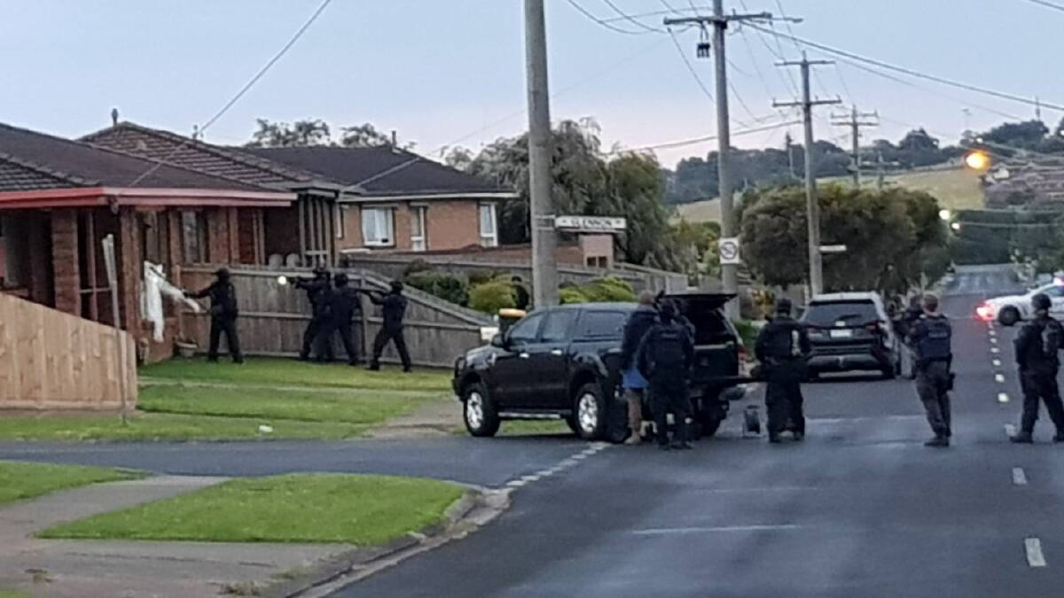 Stunning scene: Police about to enter Tim Devey's Garden Street unit in Warrnambool in early December, 2018. He will be sentenced for manslaughter in coming weeks.