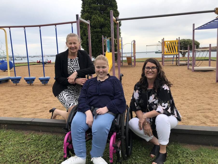 All welcome: Glenelg shire Mayor Anita Rank (from left), playground campaigner Maycie Reeves and Liberal candidate Roma Britnell at the Portland foreshore.