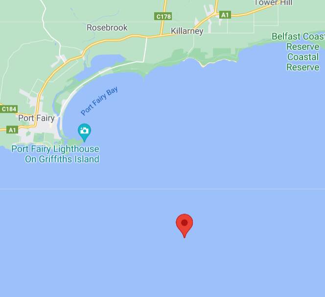 The area currently being search by the Port Fairy Marine Rescue Service.
