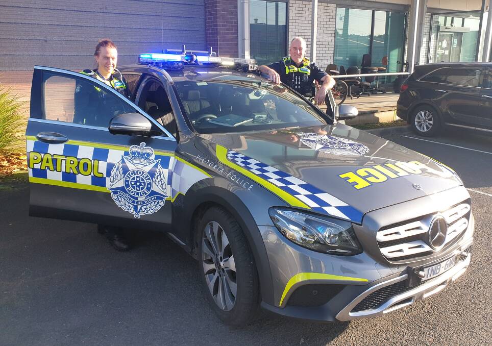 Ready for action: Warrnambool police Highway Patrol Unit Sergeant Martin Flannery and Senior Constable Lana Roberts.