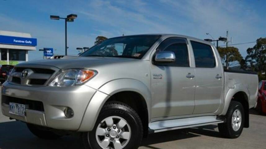 Gone: Police are trying to locate a silver Toyota HiLux dual cab ute similar to this - registration plate number WNY-891 - that was stolen from Glenormiston South early Thursday morning.
