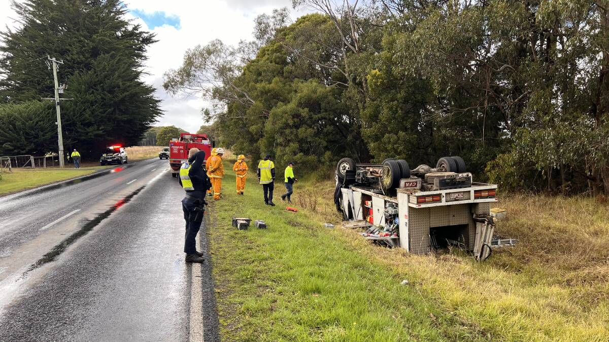 The crash scene on the Cobden-Warrnambool Road. Picture: Supplied.