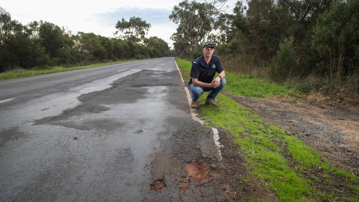 ROADS TO RUIN: Webber and Chivell Fertilisers general manager Mark Paton beside one of the roads the company's trucks has to travel over. Picture: Morgan Hancock