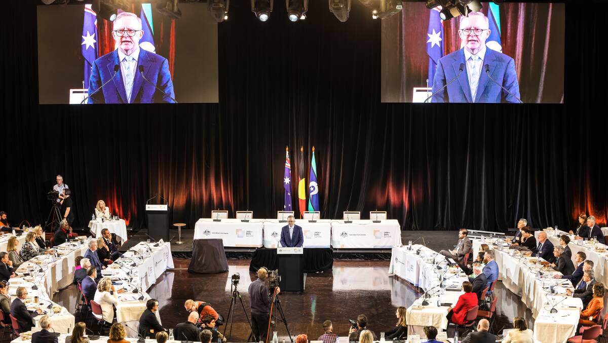 Prime Minister Anthony Albanese delivers closing remarks at the Jobs and Skills Summit. Picture by Sitthixay Ditthavong