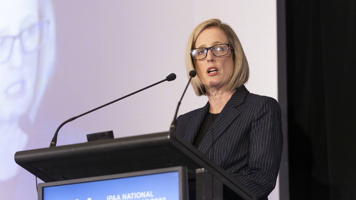 Katy Gallagher addressed the Institute of Public Administration on Thursday. Picture by Keegan Carroll