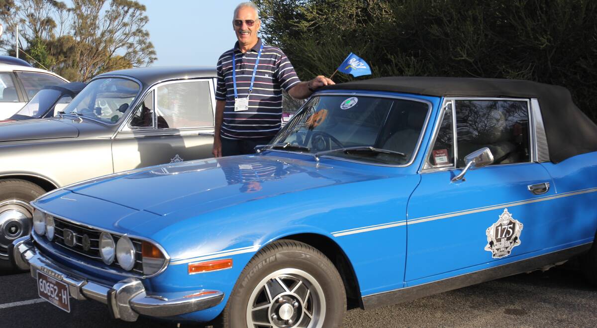 SWEET RIDE: Mount Martha's Iain Perrott with his 1977 Triumph Stag that he's driving in the Fly the Flag tour. Picture: Brigid Auchettl