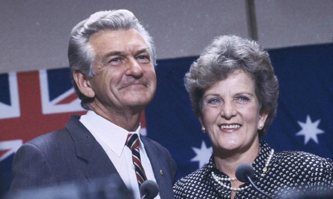 Bob and Hazel Hawke celebrate their successful election campaign in 1987. Picture: National Archives of Australia