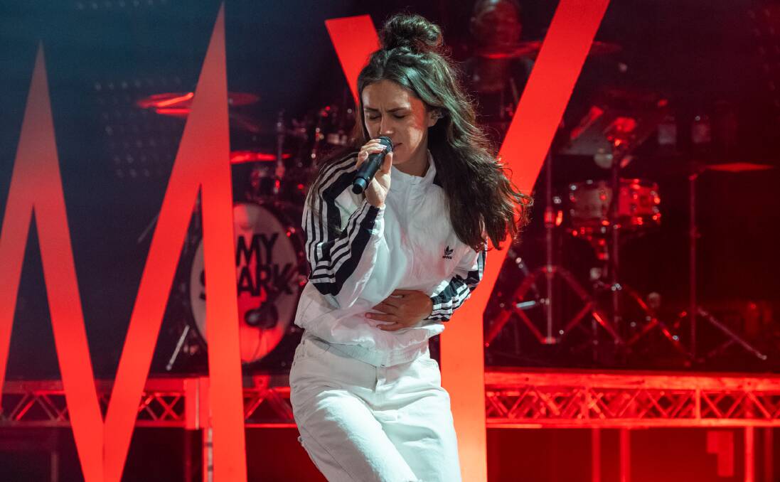 LIVE: Amy Shark on stage at Newcastle's Wests NEX in 2019. Picture: Paul Dear
