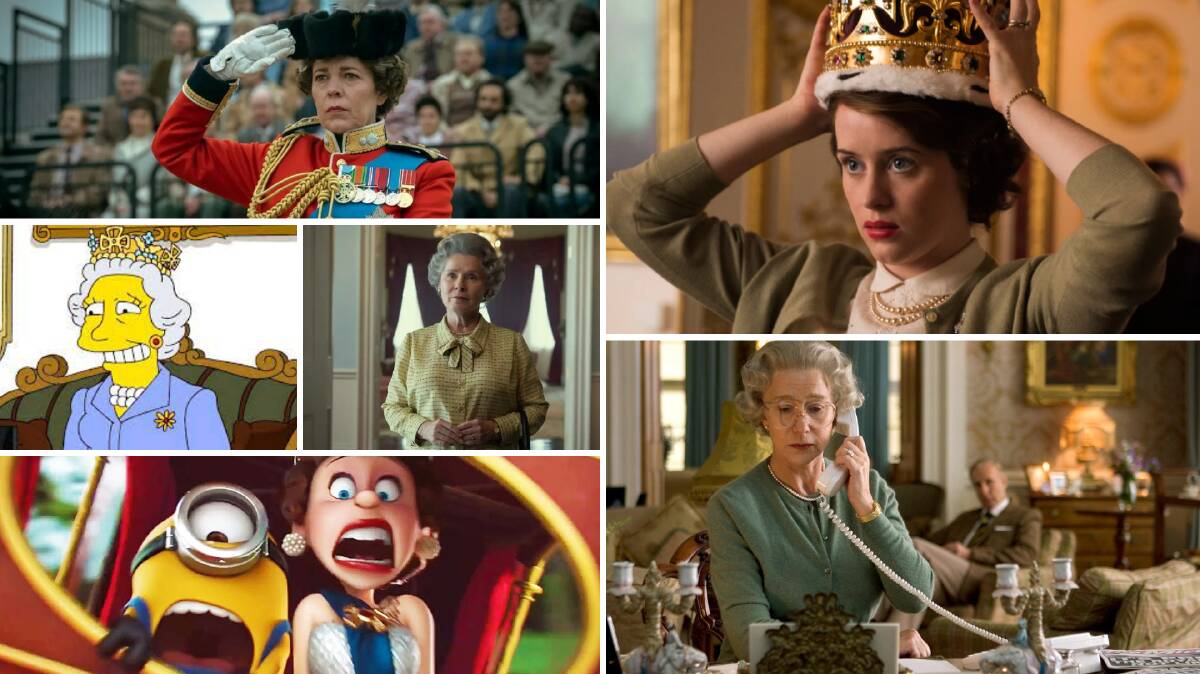 Who played it best? Olivia Colman (top left), Claire Foy (top right), The Simpsons Queen voiced by Eddie Izzard (middle left), Imelda Staunton (left middle), Minions Queen voiced by Jennifer Saunders (bottom left) and Helen Mirren (bottom right).