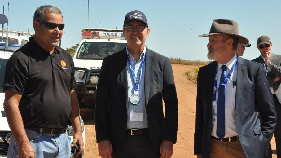 Koonibba Aboriginal Corporation chief executive officer Corey McLennan, Premier Steven Marshall and Federal Member for Grey Rowan Ramsey.
