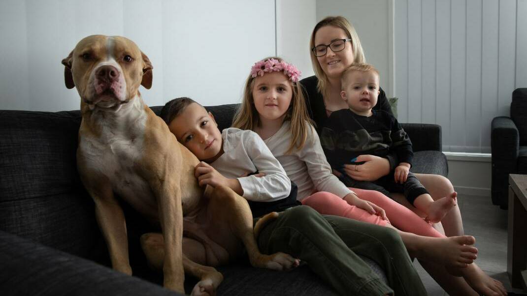 Shannon Trapman, with children Chase, 7, Allirah, 5 and Cru,z 1, plus family dog Kaos, said she "wanted to prove everyone wrong". Photo: Marina Neil