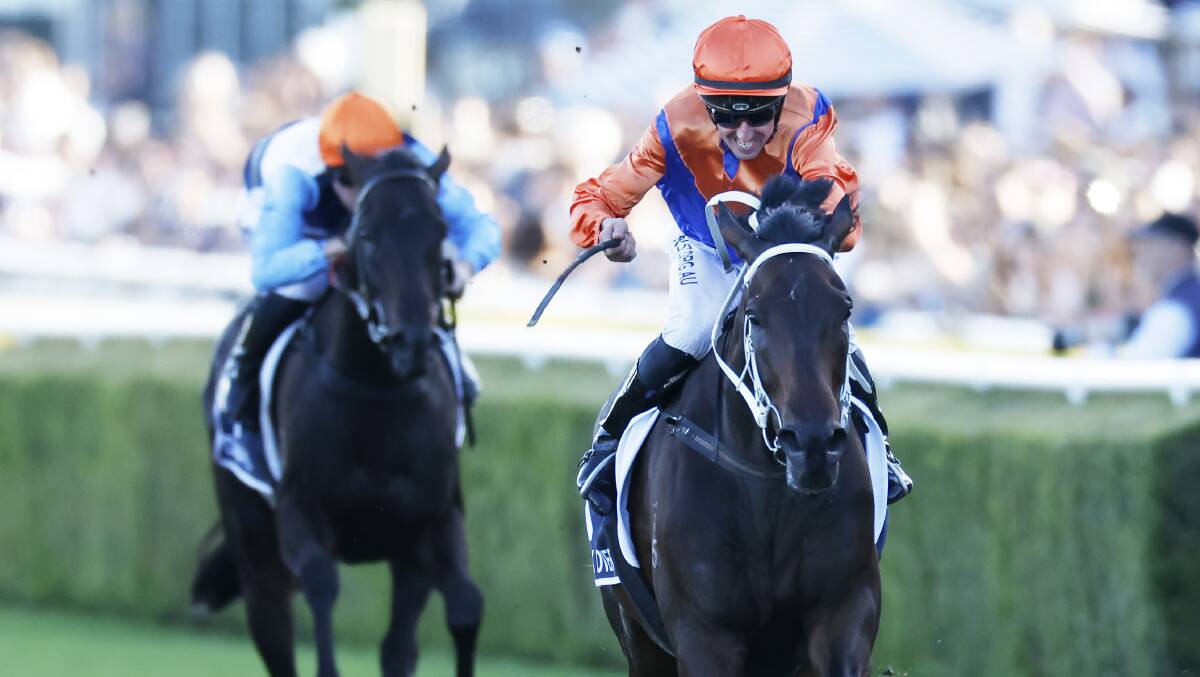 Nash Rawiller drives Think It Over to victory in the Queen Elizabeth Stakes in April. Picture Getty Images