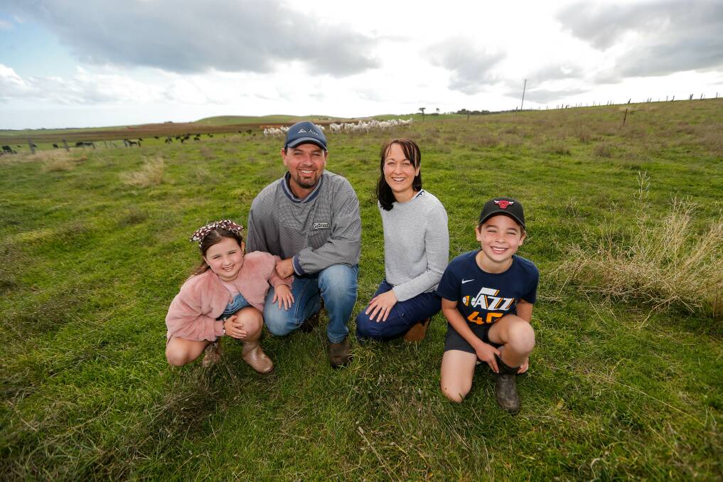 NEWCOMERS: Illowa family John Gommers and Rebeka Butterfield-Gommers and their children Lila, 7, and Lewis, 10, moved from South Australia in 2019. Picture: Anthony Brady 