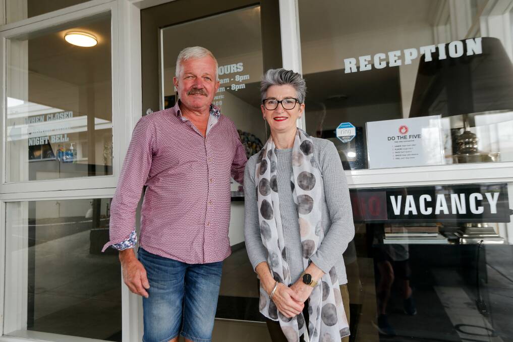 NO HOLIDAYMAKERS: Comfort Inn Western in Warrnambool owners Deb and Bob Jones. Picture: Anthony Brady