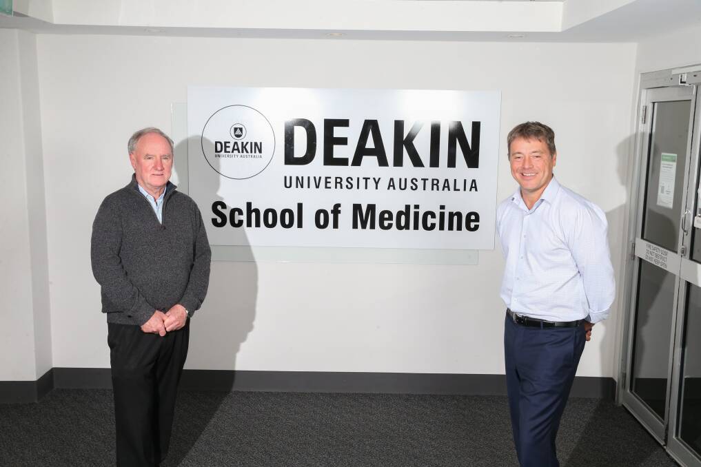 LOCAL STUDENTS: Deakin Warrnambool Clinical School head Barry Morphett and campus director Alistair McCosh at the South West Health-based school. Picture: Mark Witte