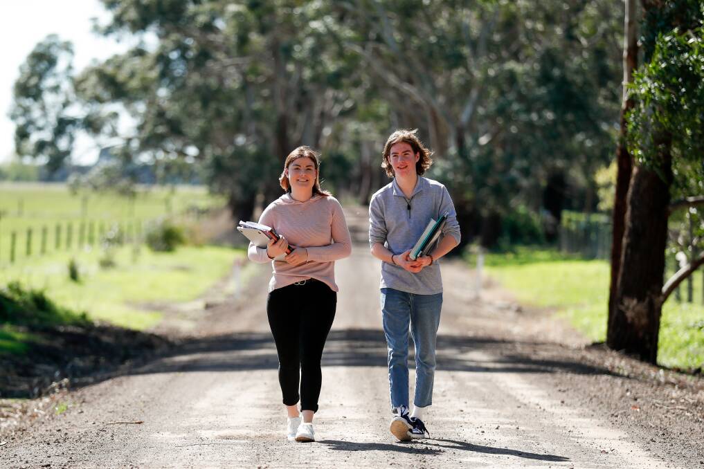 FINAL STRETCH: Brauer College year 12 student Hana Price and year 11 student Jacob Price are thrilled to be heading back to the classroom tomorrow as COVID-19 restrictions allow some year levels to return. Picture: Morgan Hancock