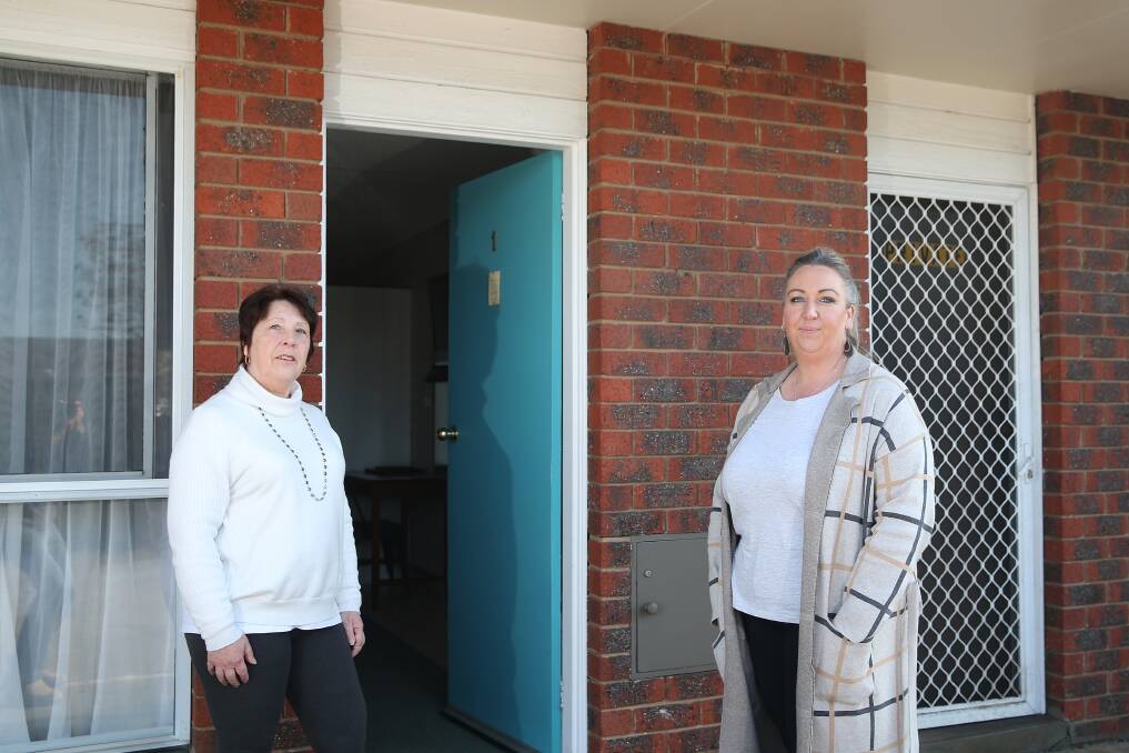 RESPITE: Motel Warrnambool owner Carol Quick and Brophy Family and Youth Services team leader Leah McDonald outside one of the rooms being used to house homeless people during COVID-19. Picture: Mark Witte