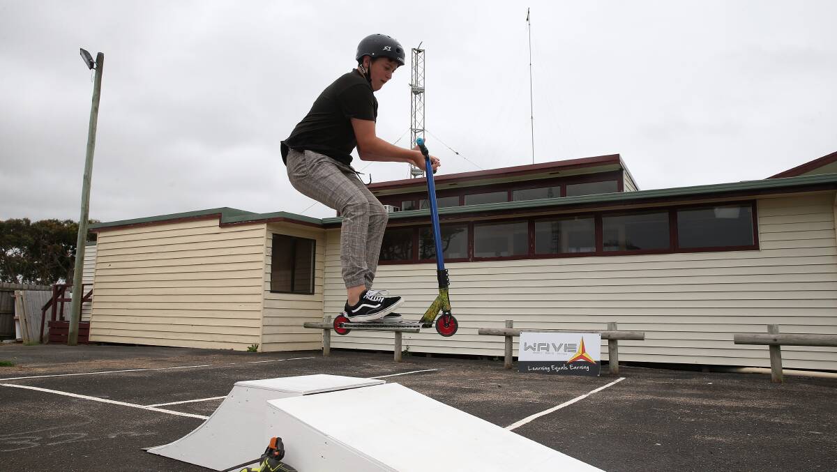 Will Larkins flies through the air at the WAVE school campus in Warrnambool. Picture: Mark Witte
