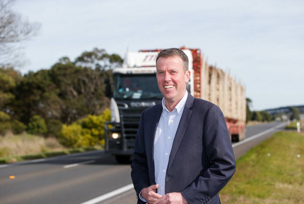 BIG LEAGUE: The Princes Highway has been enshrined on the National Land Transport Network. Wannon MP Dan Tehan celebrates the breakthrough. Picture: Anthony Brady.