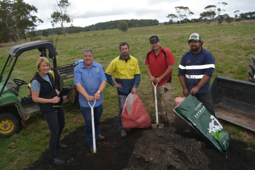 CHANGING PRACTICE: Claire Pritchard, Geoff Rollinson, Tim Tutt, Sam Doolan and farm employee Sam Ferguson are working to reduce emissions.