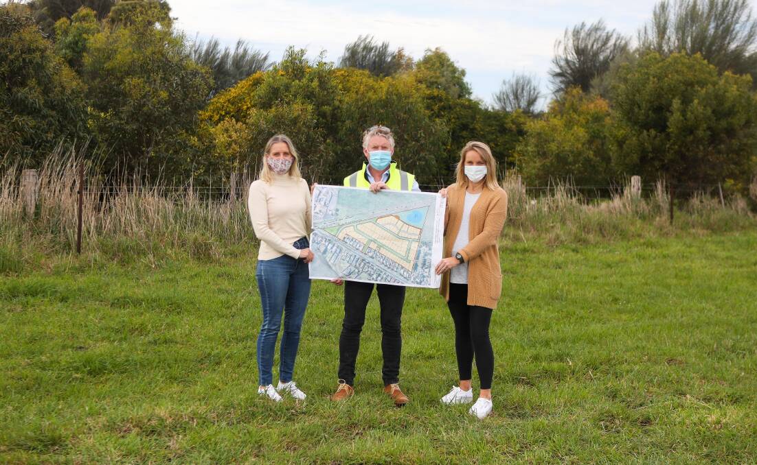 Margaret Hearn, Michael Hearn and Sarah McCorkell pose with plans for the estate. Picture: Morgan Hancock
